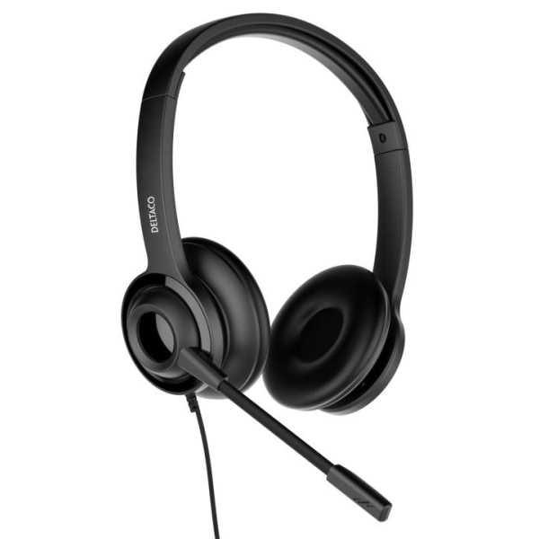 DELTACO Office USB stereoheadset, volymkontroll, brusreducerande mikrofon, svart