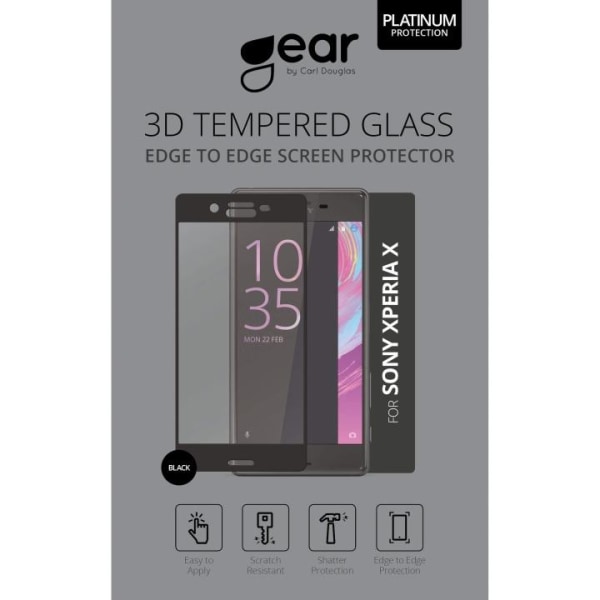 GEAR Härdat Glas 3D Full Cover Svart Xperia X Transparent