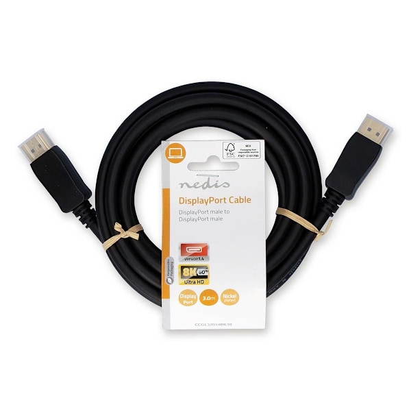 Nedis Displayport-kabel | DisplayPort Hane | DisplayPort Hane | 8K@60Hz | Nickelplaterad | 3.00 m | Rund | PVC | Svart | Label