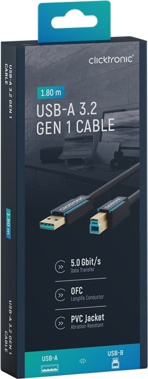 ClickTronic Adapterkabel fra USB-A til USB-B 3.0 Premiumkabel
