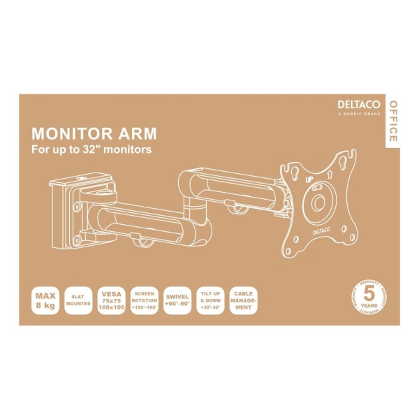 DELTACO OFFICE Monitorarm til rillepanel (DELO-0151), 17-32", 8 kg.