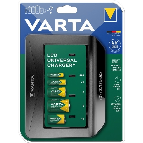 Varta LCD Universal Charger+ (typ 57688) laddar 1x 9 V-batteri e