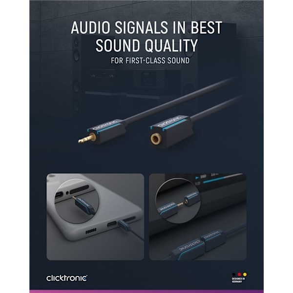 ClickTronic 3,5 mm AUX-förlängningskabel, stereo Premiumkabel | 1x 3,5 mm jackkontakt  1x 3,5 mm jackkontakt | 1,5 m | OFC innerledare