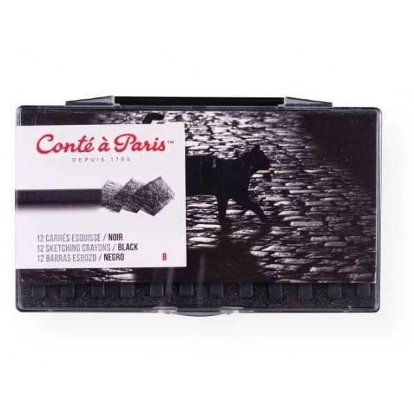 CONTE Black B Sketch Carre Crayon Cap In Plastic Box