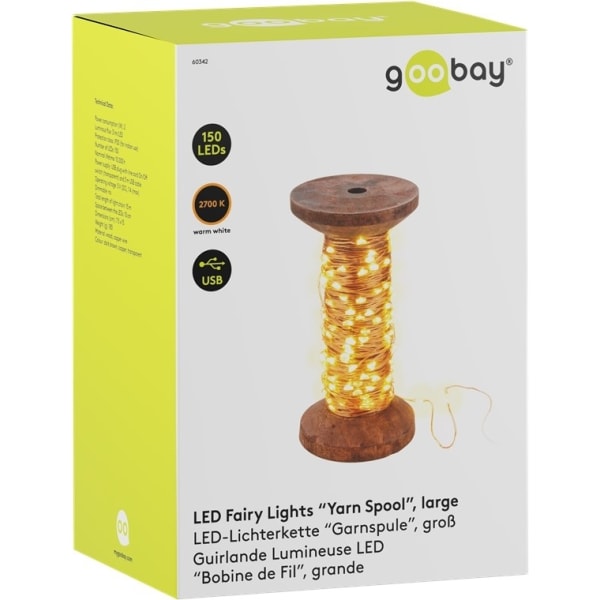 Goobay LED-lampor "Bobin", stora med 3 m USB-kabel, 15 m ljussli