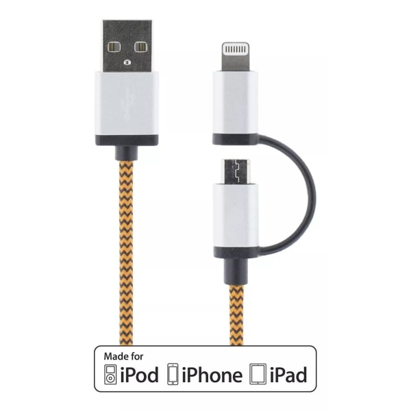 Streetz USB-kabel, USB Micro B ha och lightning ha, MFi, 1m, orange (IPLH-241)