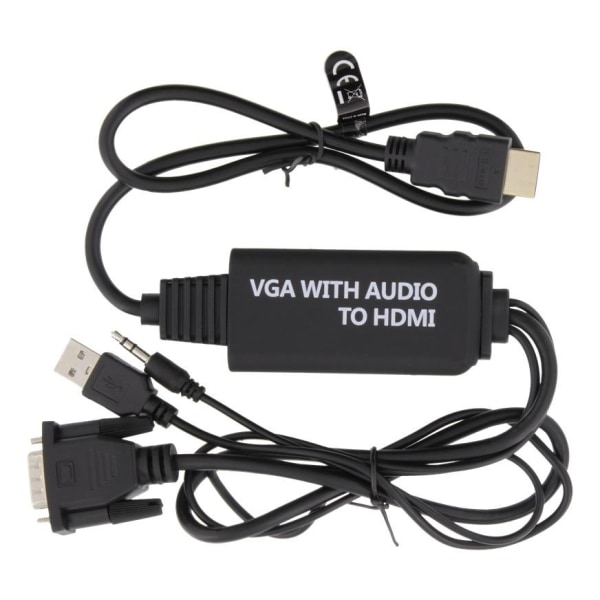 DELTACO sovitin VGA/ääni - HDMI, 1m, FHD, USB-virransyöttö, must