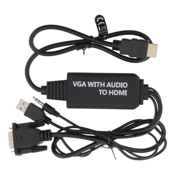 DELTACO VGA till HDMI- och ljudkabel, 1m, FHD, drivs via USB, svart