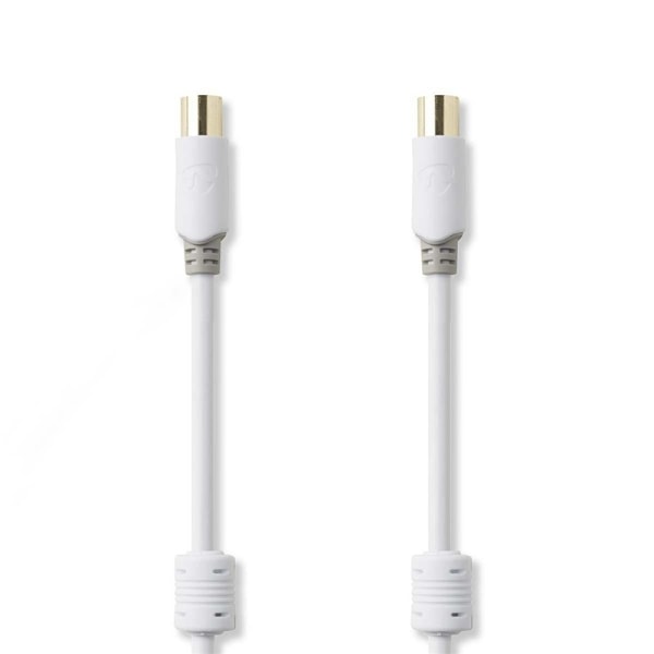 Nedis koaxialkabel | IEC (Koax) Hane | IEC (Koax) Hona | Guldplaterad | 100 dB | 75 Ohm | Dubbelskärmad | 5.00 m | Rund | PVC | Vit | Låda