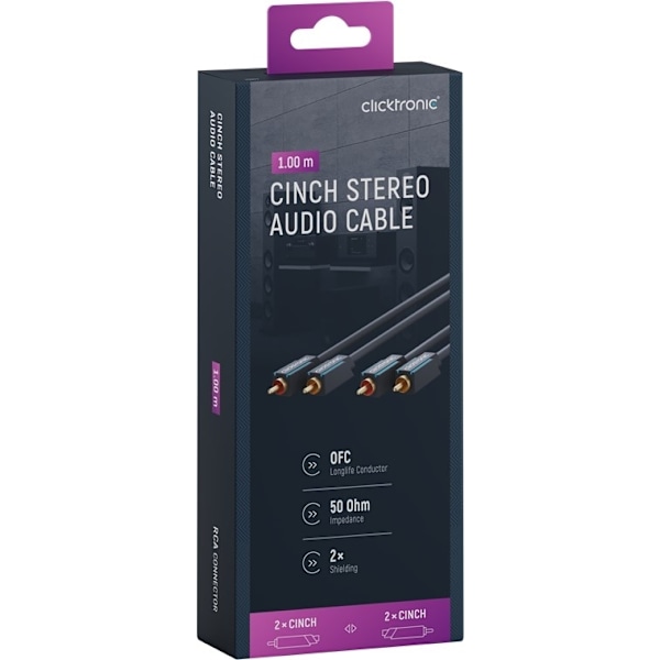 ClickTronic RCA-kabel, stereo Premiumkabel | 2x RCA plugg  2x RCA plugg | 1,0 m | OFC innerledare