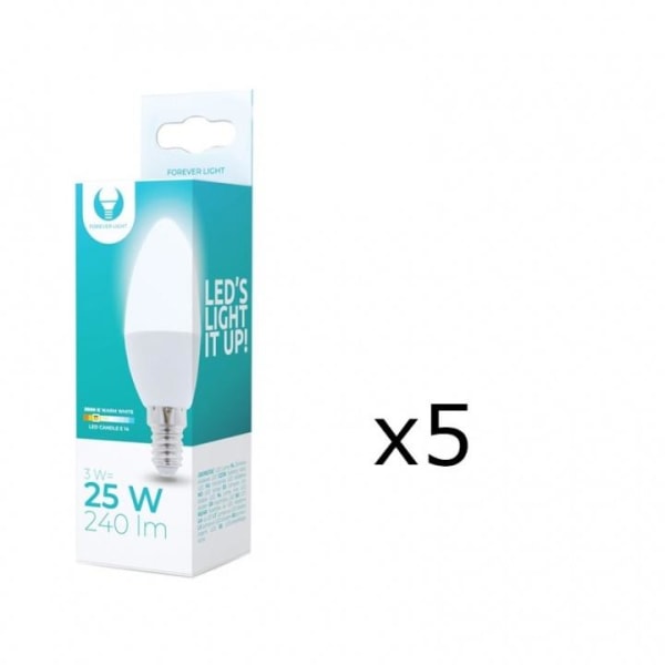 LED-lamppu E14, C37, 3W, 230V, 3000K 5-pack, Lämmin valkoinen