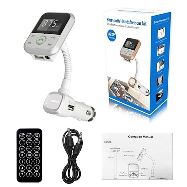 FM-sender med Bluetooth-håndfri og billader (Sølv)