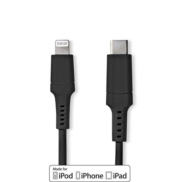 Nedis Lightning Kaapeli | USB 2.0 | Apple Lightning 8-Pin | USB-C™ Uros | 480 Mbps | Niklattu | 1.00 m | Pyöreä | PVC | Musta | Laatikko