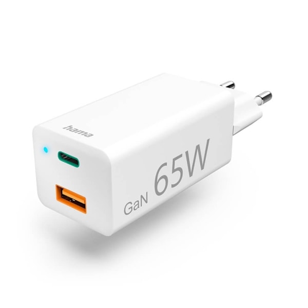 Hama Oplader 220V GaN USB-C/A PD 65W Hvid Hvid