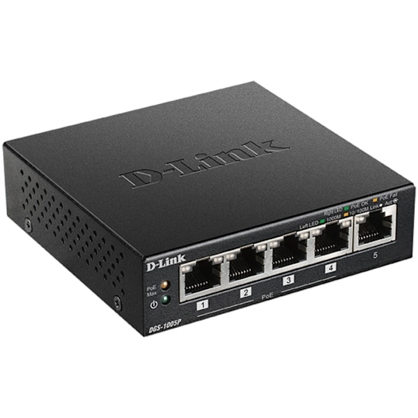 D-Link DGS-1005P 5-Port Gigabit PoE+ Sort