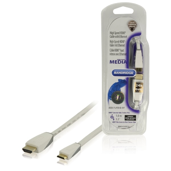 Bandridge High Speed HDMI-kaapeli Ethernet HDMI-Liitin - HDMI Mini 1.00 m Valkoinen