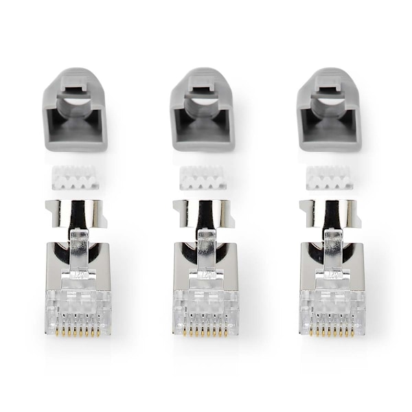 Nedis RJ45-stik | RJ45 Pass Through | Fast/strenget FTP CAT7 | Lige | Guldplateret | 10 stk. | PVC | Grå / Hvid / Sort | Box