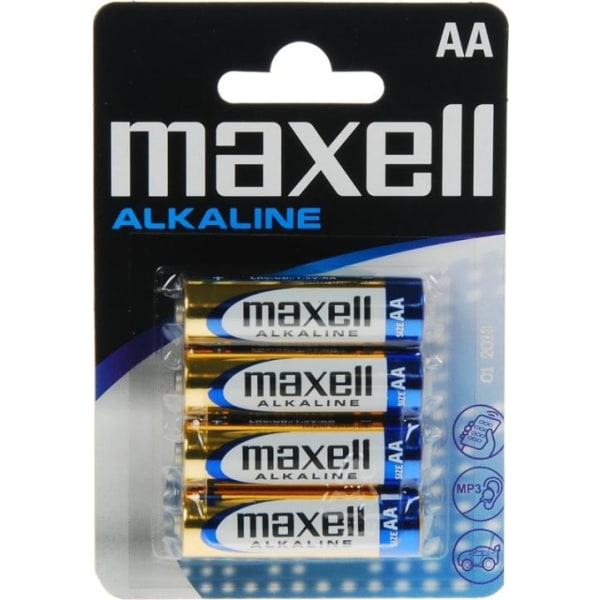 Maxell batterier, LR06 / AA batterier, alkaliske , 1,5V, 4-pak
