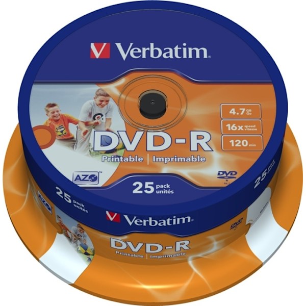 Verbatim DVD-R, 16x, 4,7 GB/120 min, 25-pakkaus, spindle, AZO