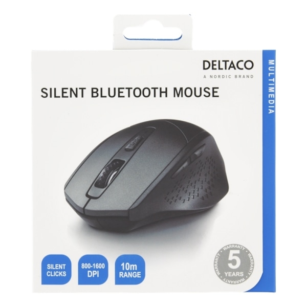 DELTACO silent wireless mouse, bluetooth, 1x AA, 800-1600 DPI, dark gr