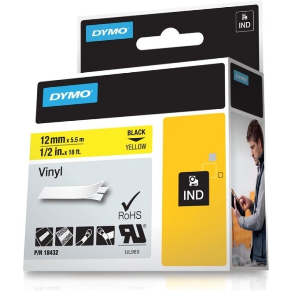 DYMO Rhino Professional, mærkbar permanent vinyltape, 12 mm, sso