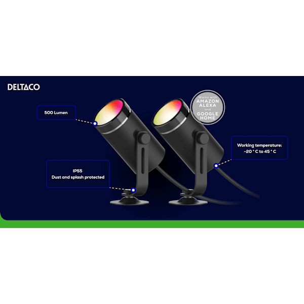 DELTACO SMART HOME Smart RGB puutarhavalo, musta