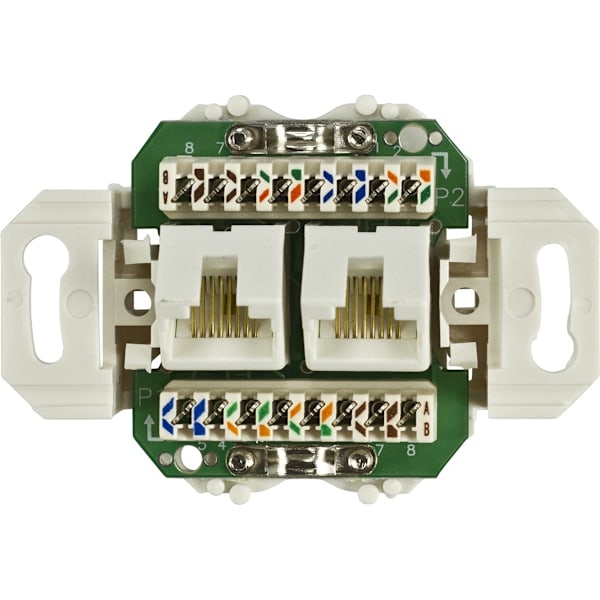 Deltaco oskärmat vägguttag, infällt, 2xRJ45, Cat6, vit (VR-127)