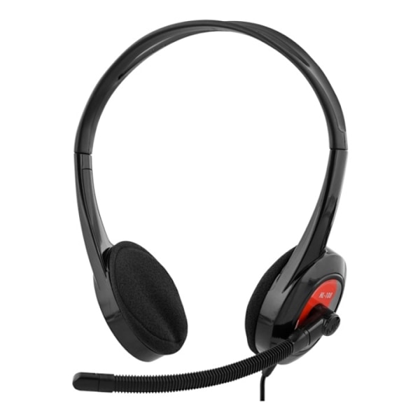 DELTACO headset, on-ear, 32 Ohm, 1x3,5mm 4-pin, 1,8m, svart/röd
