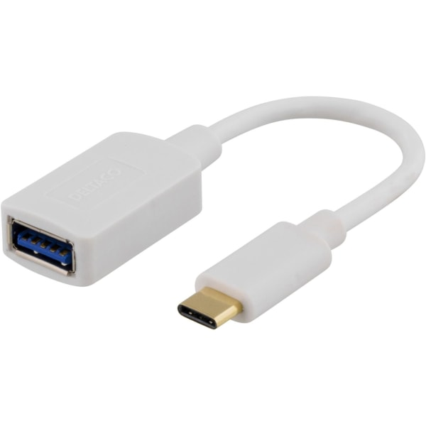 DELTACO USB 3.1 adapter, Gen 1, Typ C hane - Typ A hona, vit