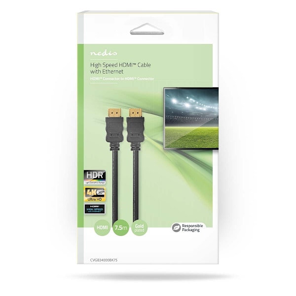 Nedis High Speed ​​HDMI ™ Kaapeli Ethernet | HDMI™ liitin | HDMI™ liitin | 4K@30Hz | ARC | 10.2 Gbps | 7.50 m | Pyöreä | PVC | Musta | Blister