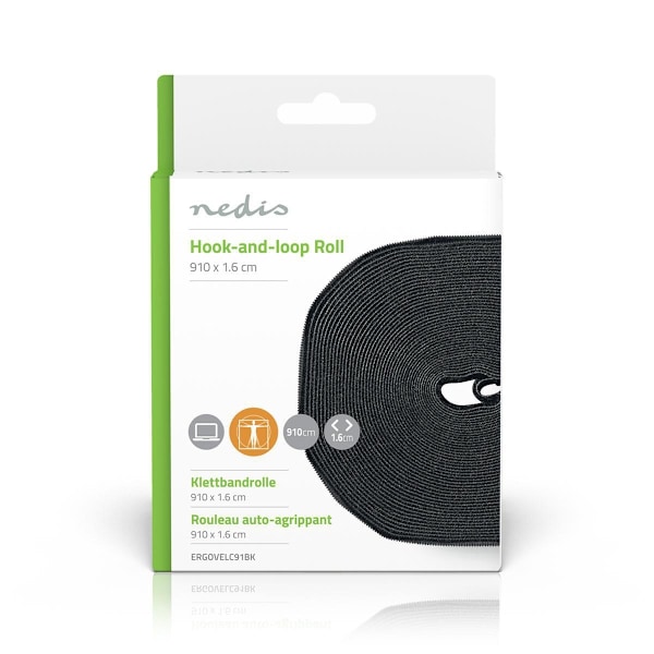 Nedis Velcro-tarrarulla | Velcro kaapeliside | 1x Hook-ja loop Roll | Musta