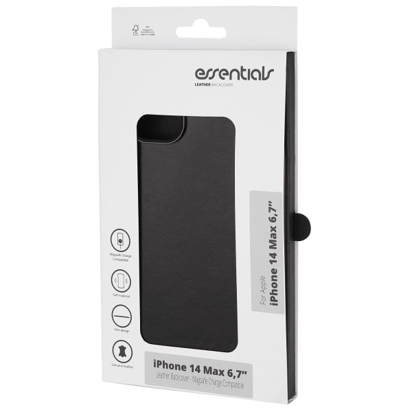 Essentials iPhone 14 Plus Leather Mag back cover, Black Svart