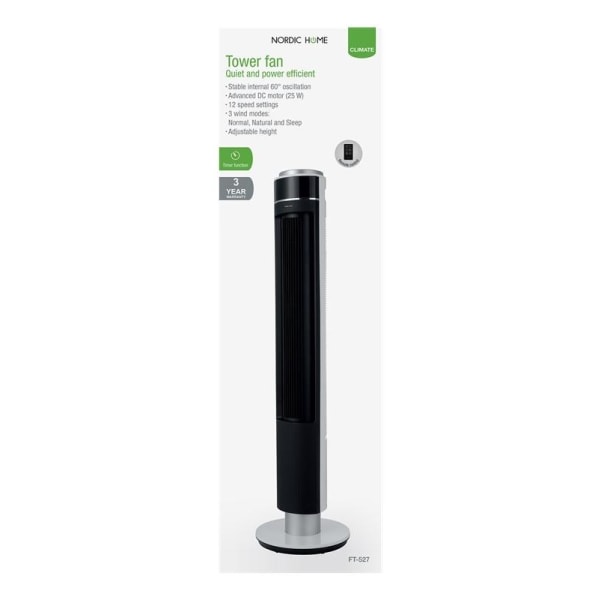 NORDIC HOME Tower fan, 25 W, Black and white