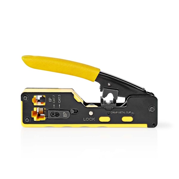 Nedis Crimp Tang | CAT5 / CAT5e / CAT6 / CAT6a / CAT7 / RJ12 / RJ45 | Klipper / Plier / Stripping | Gummi / Stål | Gul / Sort