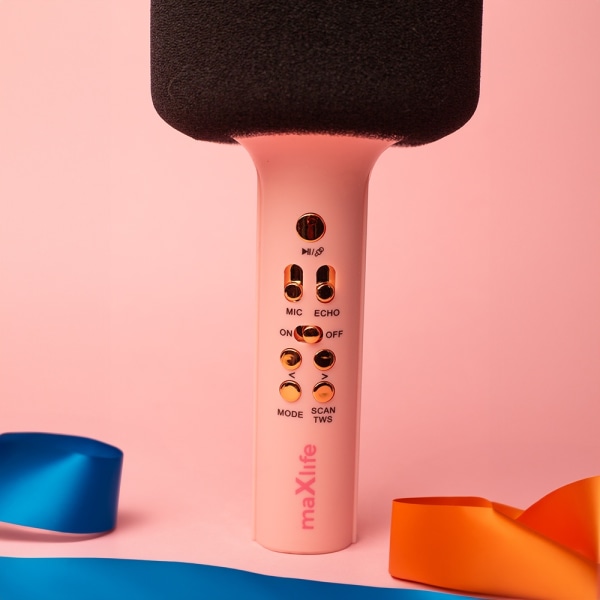 MaxLife MXBM-600 - Karaoke-Mikrofon med inbyggd högtalare, Rosa