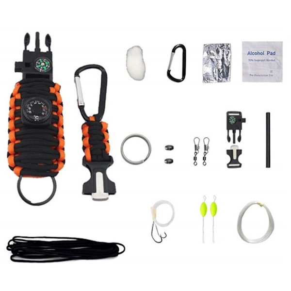 Survival kit med 12 tilbehør - Orange