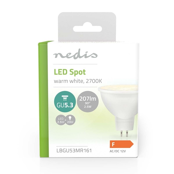 Nedis LED-Lamppu GU5.3 | Spot | 2.5 W | 207 lm | 2700 K | Lämmin Valkoinen | Kirkas | Pakkauksessa olevien lamppujen määrä: 1 kpl