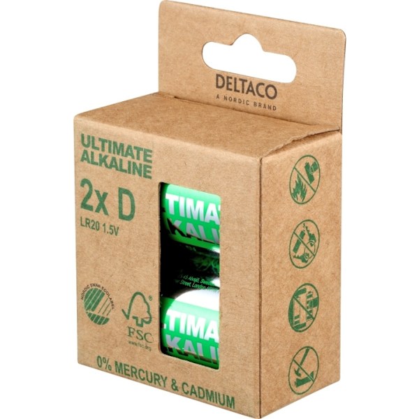 DELTACO Ultimate Alkaline D-batteri, 2-pack