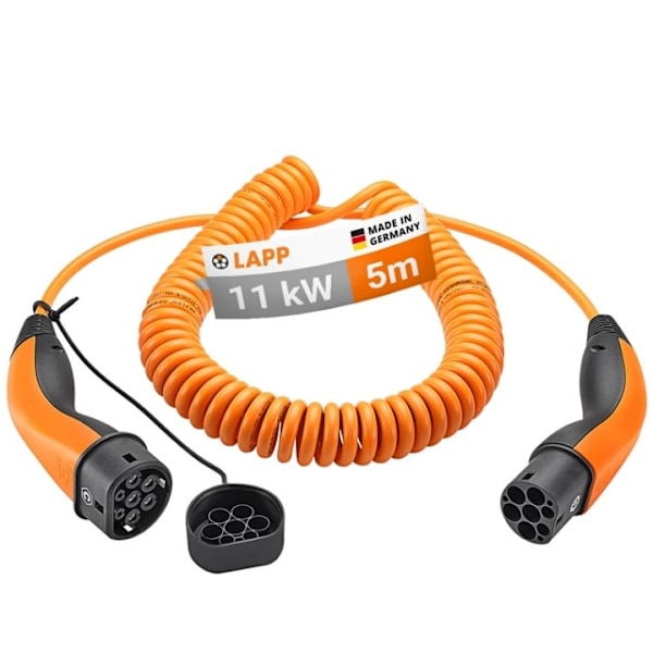 LAPP MOBILITY Type 2 spiralopladningskabel, op til 11 kW, m, orange (5555936025) 20 A, 3-faset, til opladning af hybrid- og elbiler med Type 2-tilslut