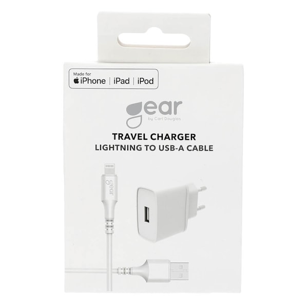 GEAR Laddare 220V 1xUSB 1A Vit Lightning Kabel 1m MFI