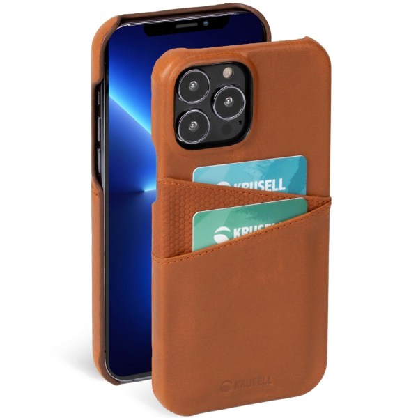 Krusell Leather CardCover iPhone 13 Cognac Brun