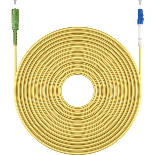 Goobay Fiberoptisk kabel (FTTH), Singlemode (OS2) Yellow, gul (Simplex), 20 m plugg SC-APC (8°) > LC plugg (UPC), halogenfri kabelhölje (LSZH)