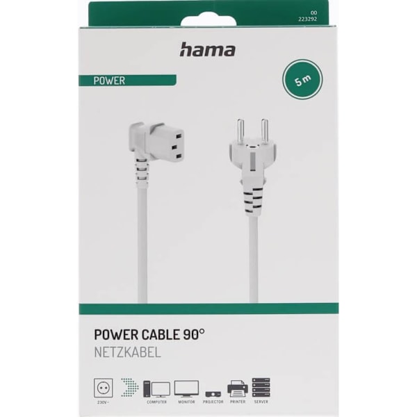 Hama Strömkabel Vinklad 3-polig Vit 5.0m
