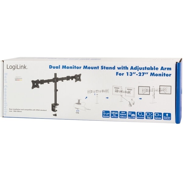 LogiLink Monitorarm dubbel 13-27" 428mm