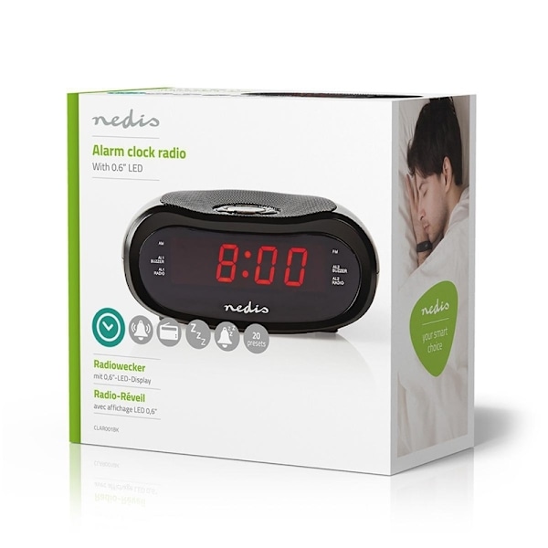 Nedis Digital vækkeur Radio | LED Display | Tidsprojektion | AM / FM | Snooze funktion | Sleep timer | Antal alarmer: 2 | Sort