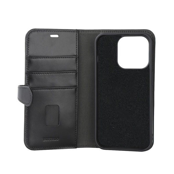 BUFFALO 2in1 Leather 3 card MagSerie iPhone 15 Pro Black Svart