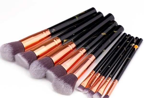 Professionelle skånsomme makeupbørster 10-pak, Marmor Sort
