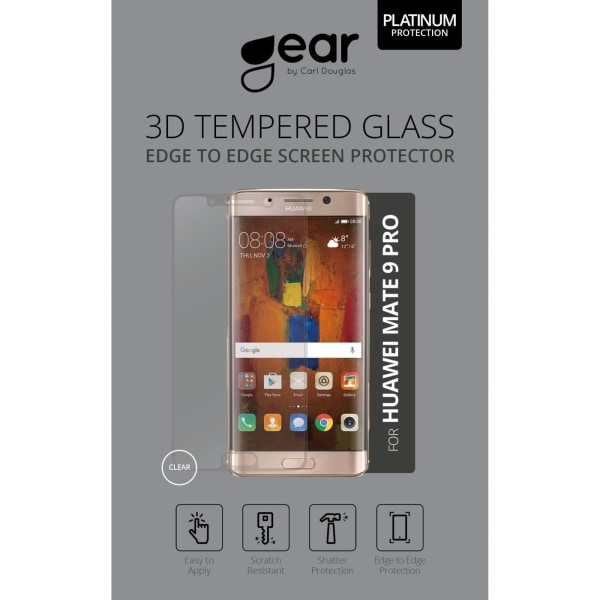 GEAR Hærdet Glas 3D Full Cover Sort Huawei  Mate 9 Pro Transparent