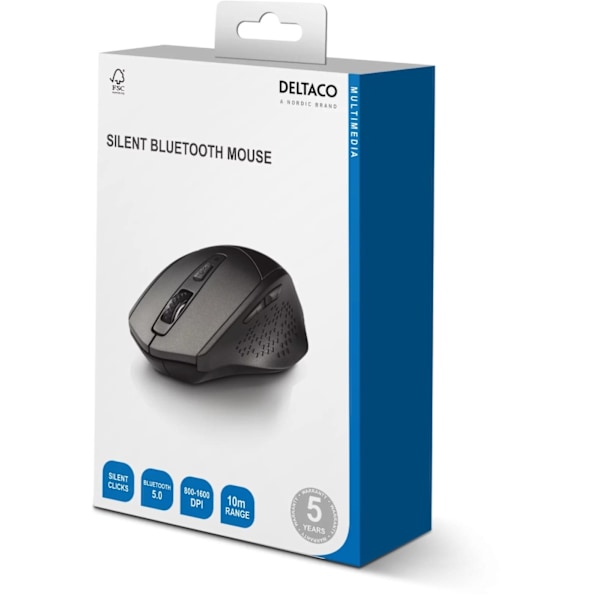DELTACO silent wireless mouse, bluetooth, 1x AA, 800-1600 DPI, dark gr