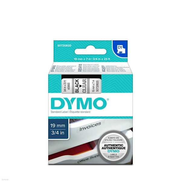 dymo Farvetape S0720820 45800 19mm Sort på Transparent